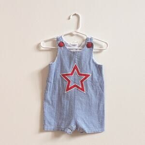 Little Wishes Shortalls Baby Boys 6-12m Blue Gingham Seersucker
